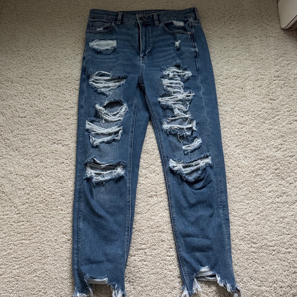American Eagle Outfitters Distressed Straight Leg Jeans - Blue